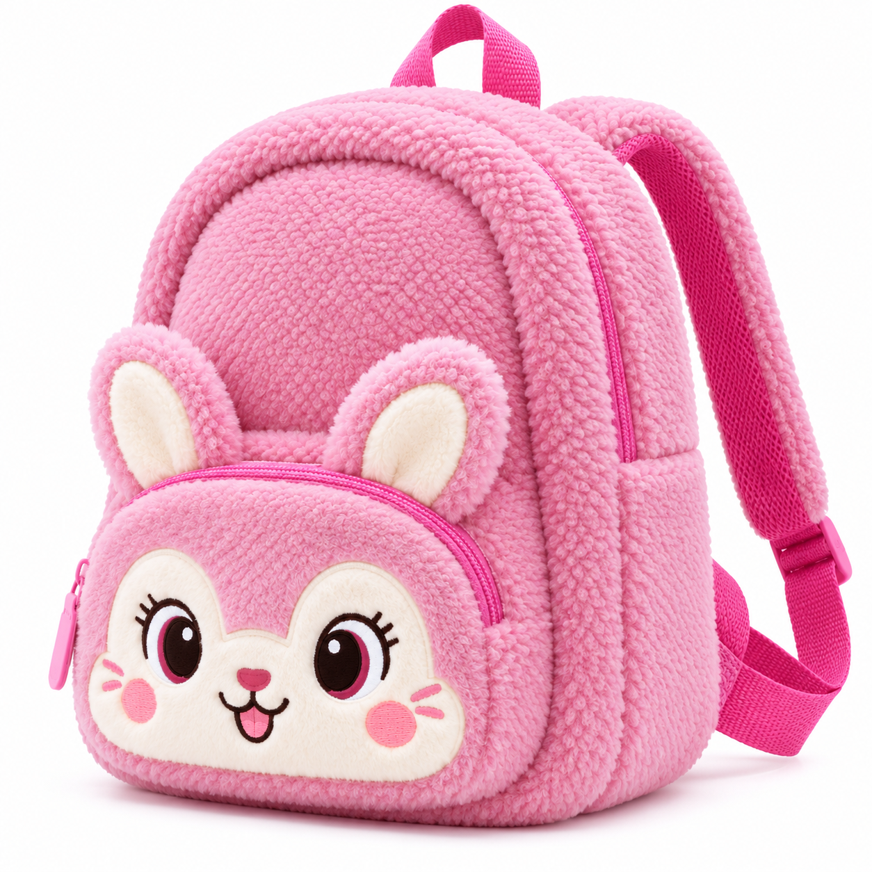 pink bunny plush kids backpack front (3) pink bunny plush kids backpack front (3)